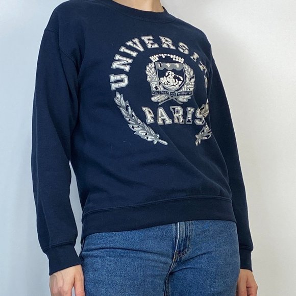 Vintage 90s DISTRESSED 'Universite Paris' Sweatshirt! Small - Picture 4 of 6
